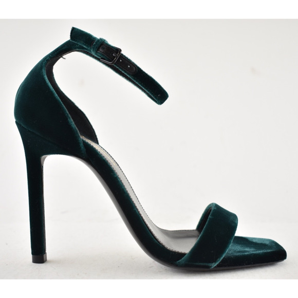 Saint Laurent Amber 105 Malachite Green Velvet Ankle Strap Sandal Pump Heel 36 - Picture 2 of 14
